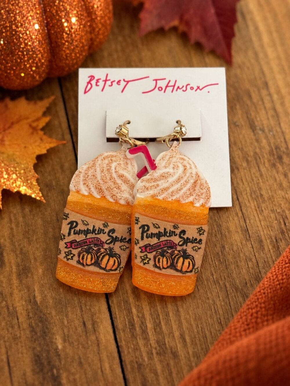🎃 Betsey Johnson Pumpkin Spice Latte Drop Earrings NWT